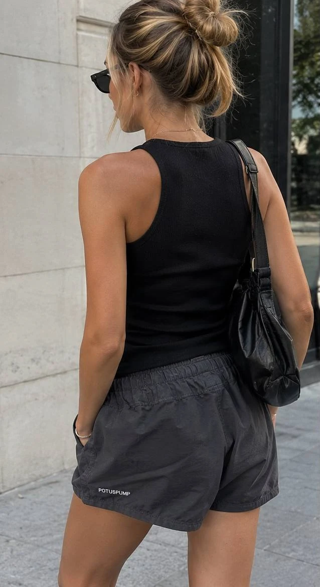 Active Charcoal Shorts worn in an everyday look